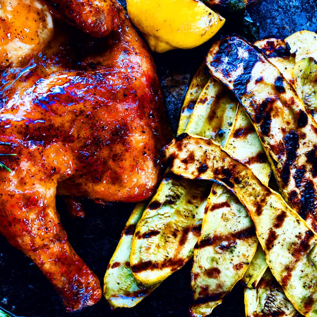 Bbq Chicken and Vegetables on the Grill