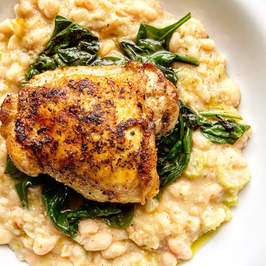 Roasted Chicken Thighs and Creamy White Beans