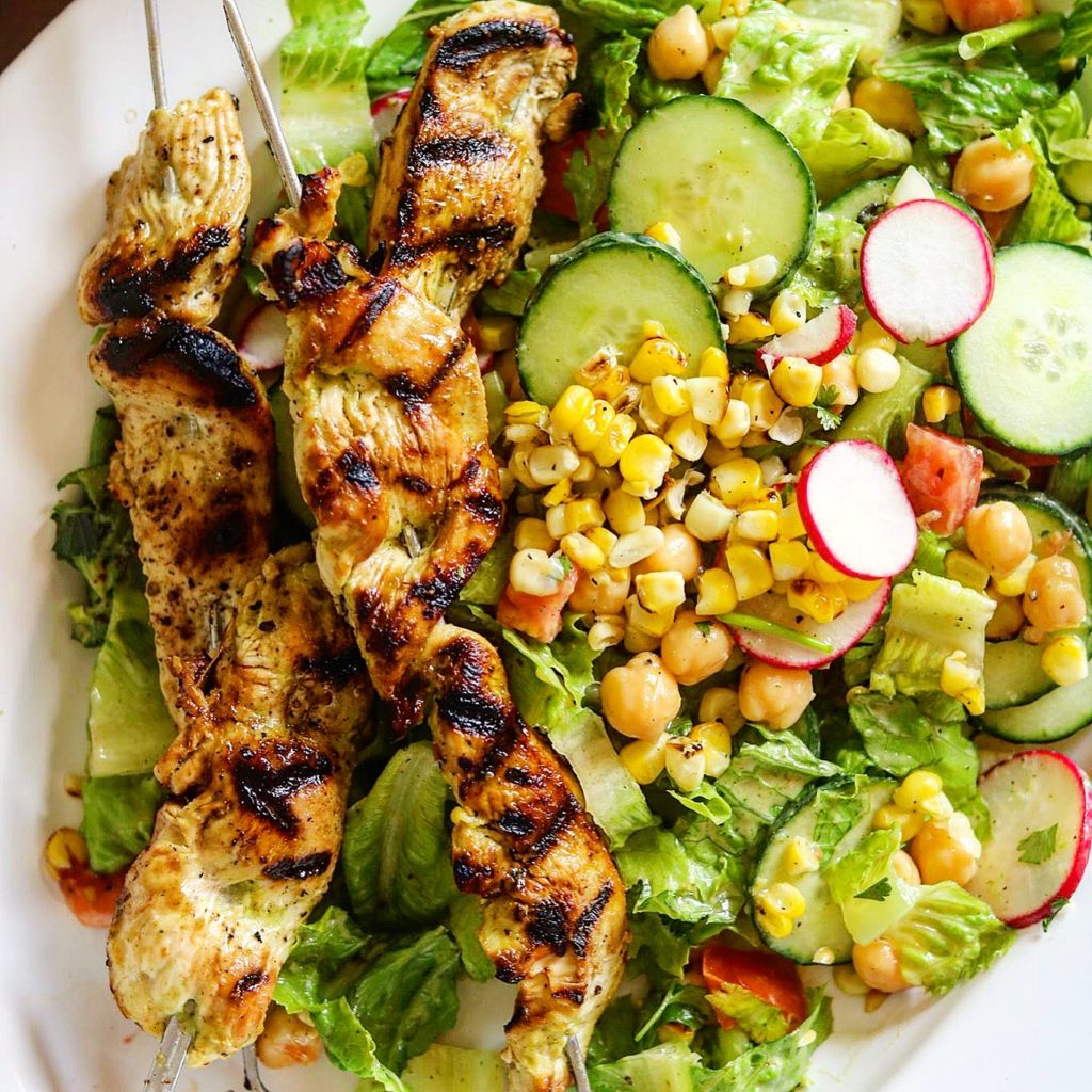 Fresh Corn & Summer Tomato Salad with Grilled Chicken, Creamy Cilantro Lime Dressing
