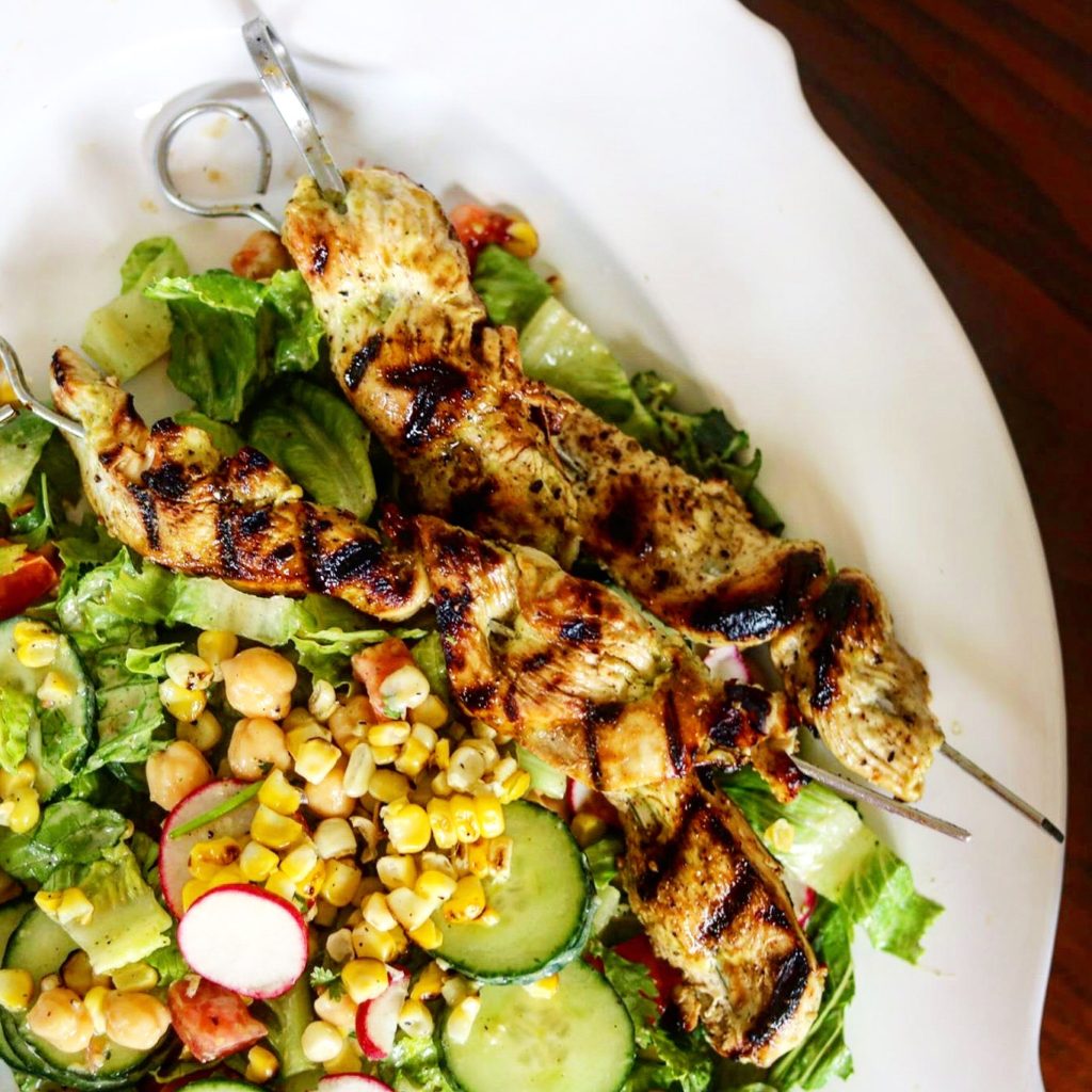 Fresh Corn & Summer Tomato Salad with Grilled Chicken, Creamy Cilantro Lime Dressing