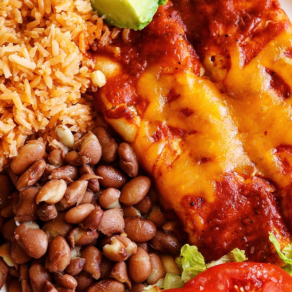 New Mexico Hatch Red Chile Beef Enchiladas