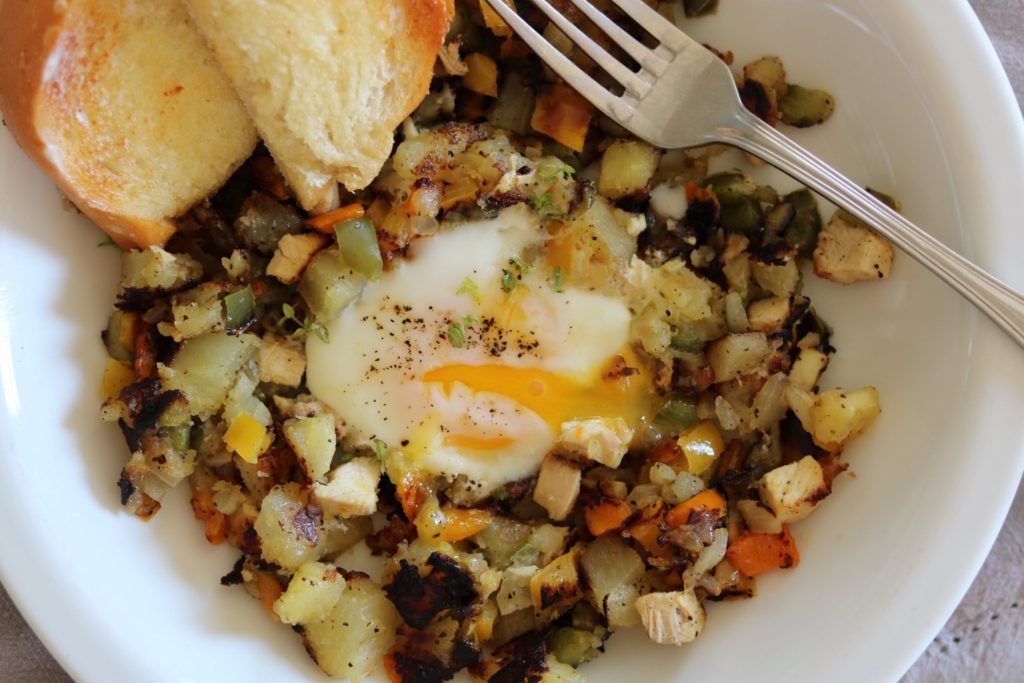 Smoked Chicken Hash and Eggs