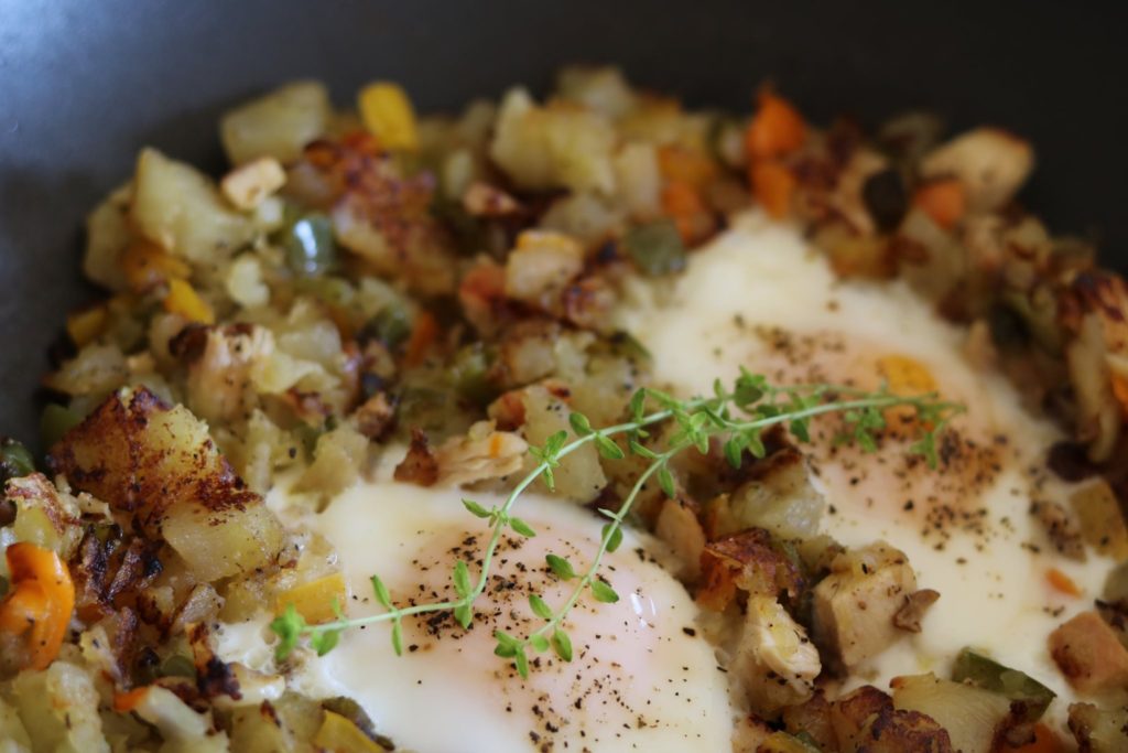 Smoked Chicken Hash with Eggs