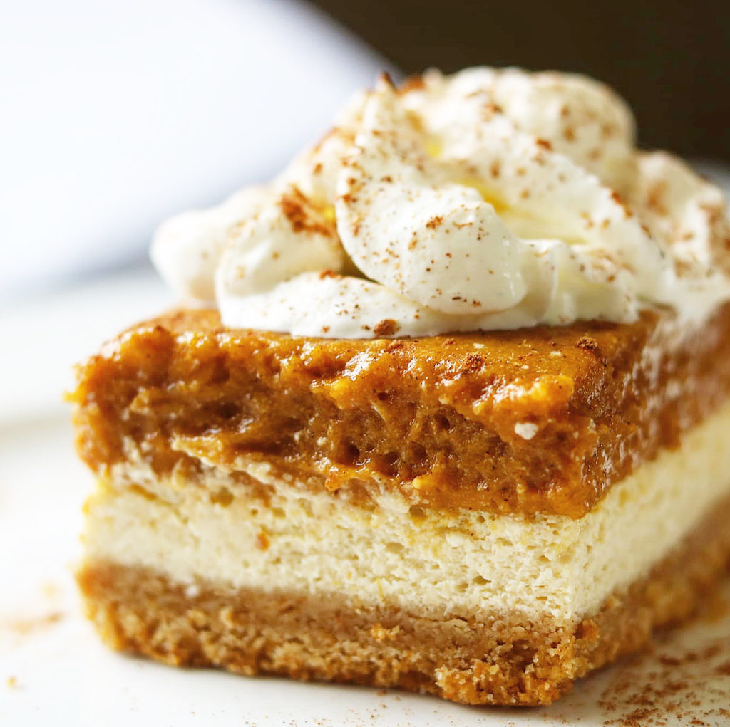 Pumpkin Cheesecake Bars
Just in time for Thanksgiving, these Pumpkin Cheesecake Bars are delicious! What's not to love? There's a graham cracker bottom layer, then a cheesecake layer, then a pumpkin layer! 