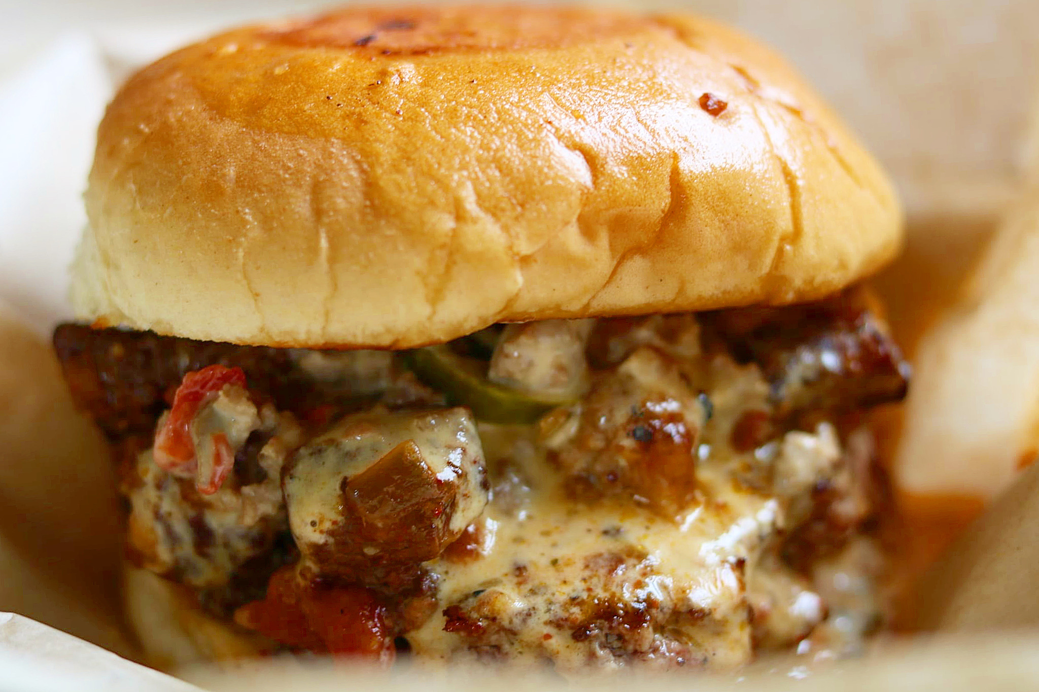 Crazy Leftover Texas brisket Chili and Beef Queso Dip Burger – The 2 Spoons