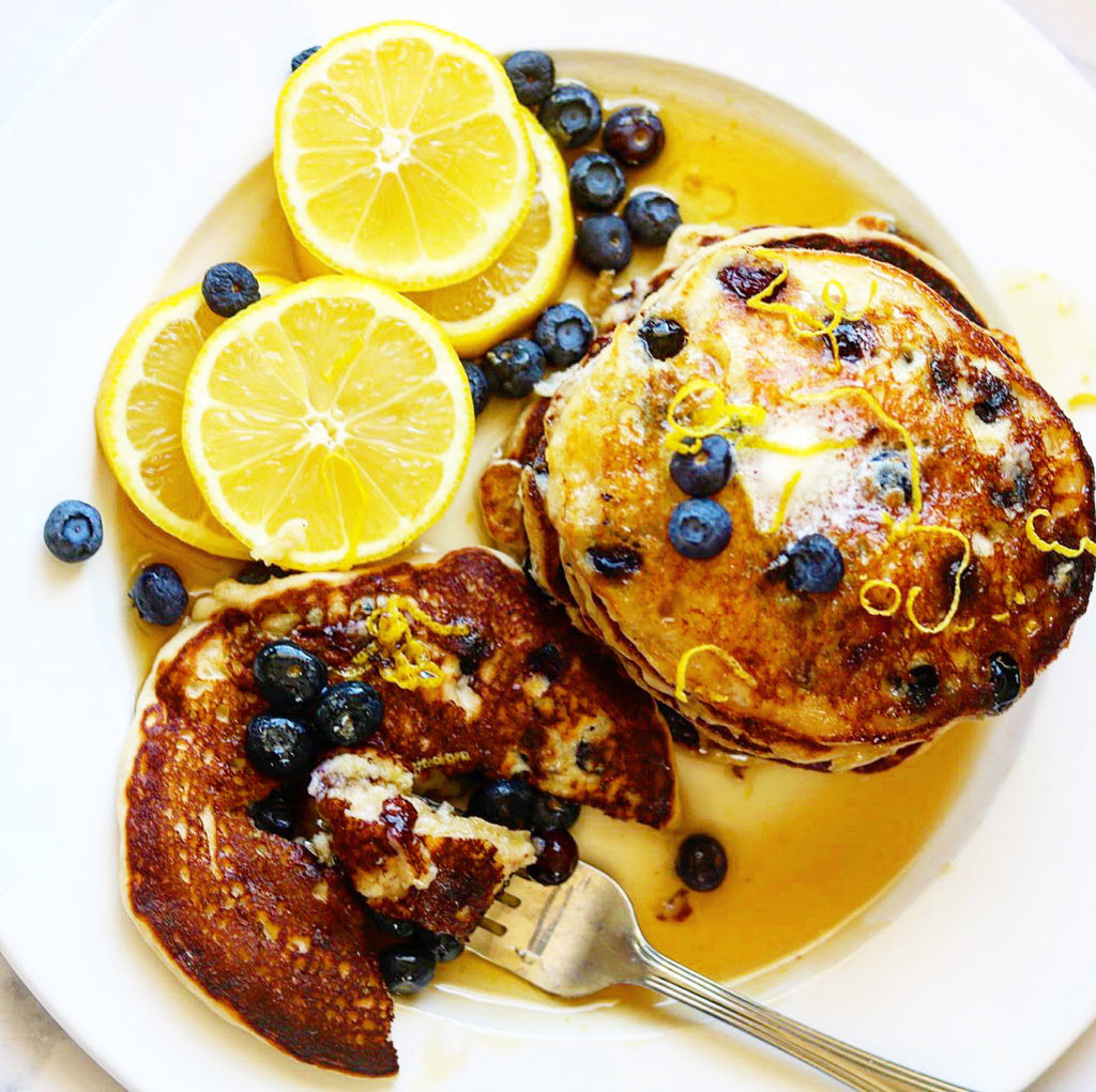 blueberry-banana lemon ricotta pancakes