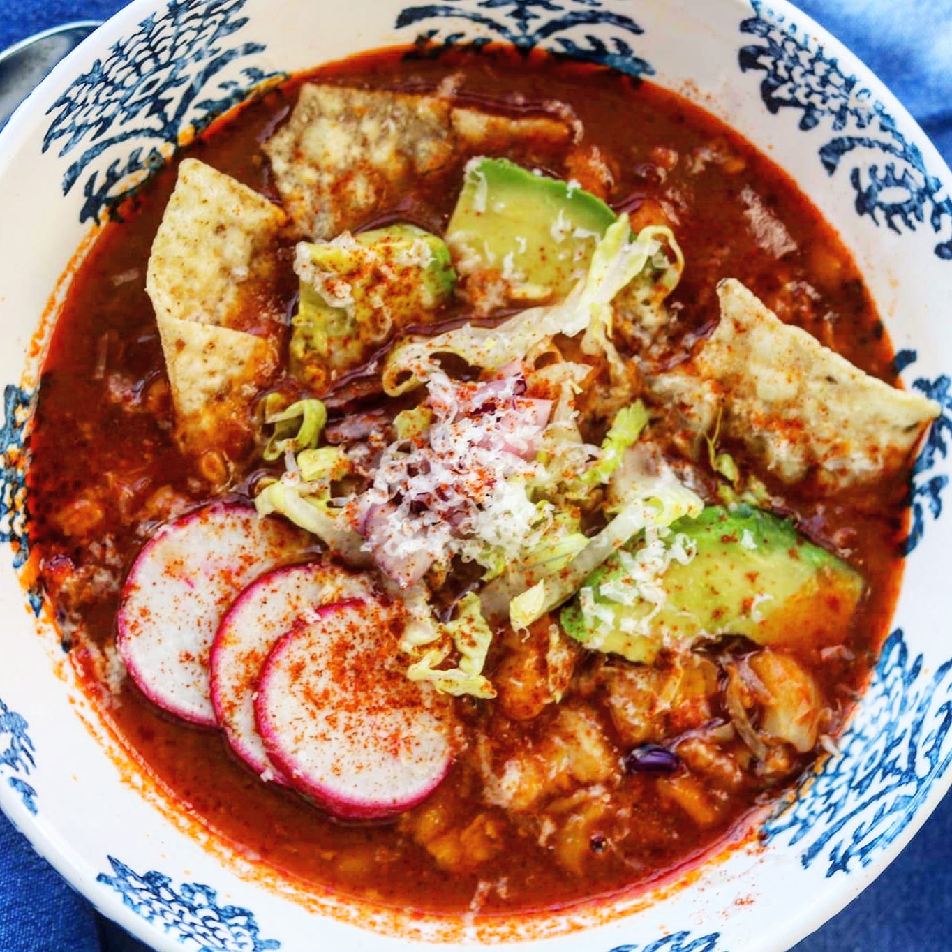 delicious pozole rojo with pork. The 2 Spoons