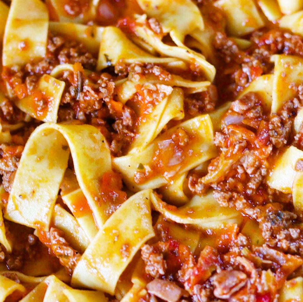 Simple Bolognese over Pappardelle