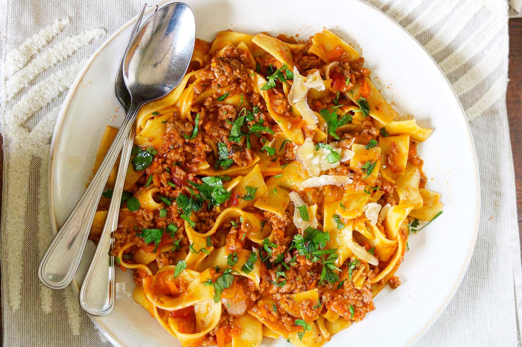 this - simple bolognese over pappardelle – The 2 Spoons