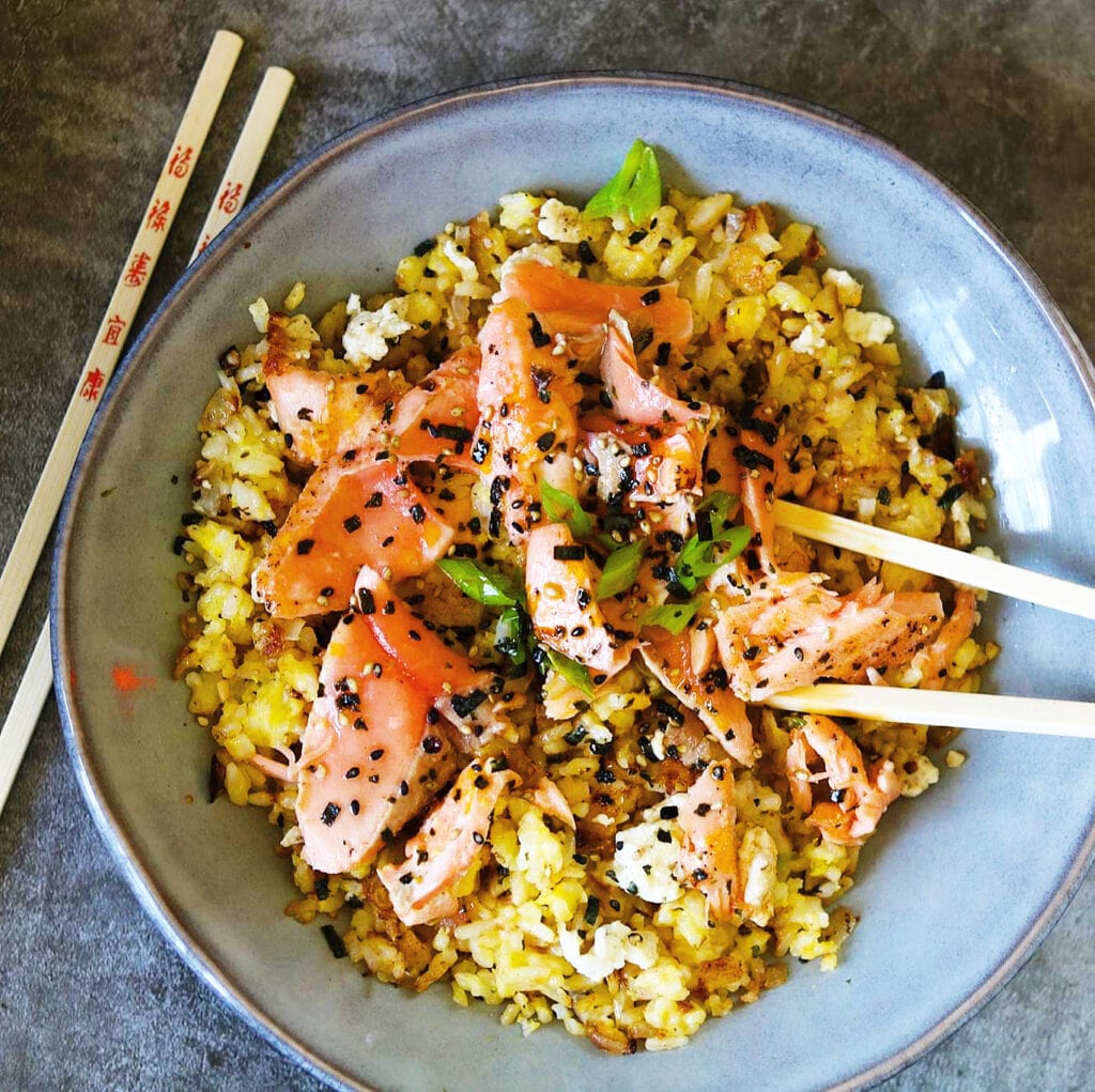 Golden Fried Rice with Salmon