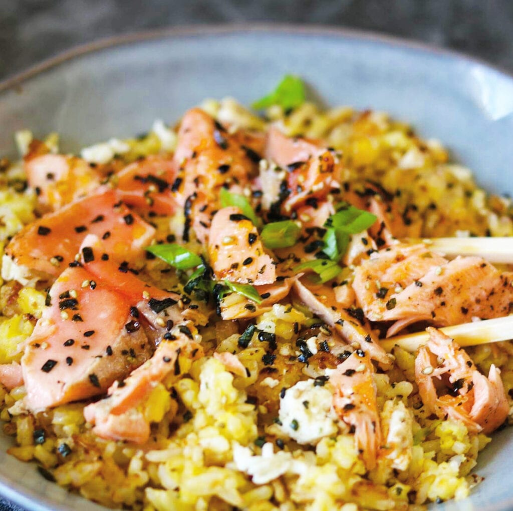 Golden Fried Rice with Salmon
